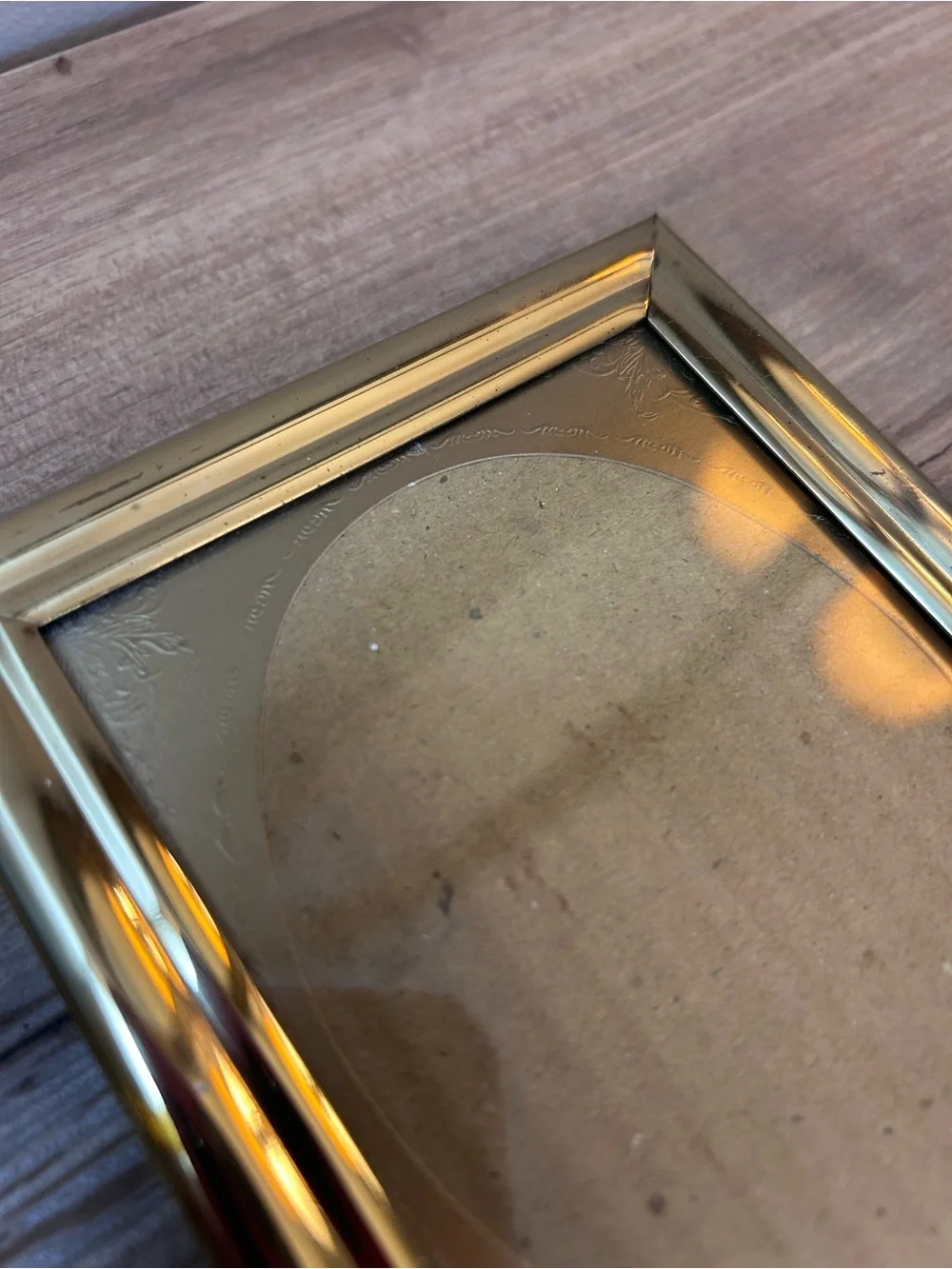 Vintage Gold Rectangular Picture Frame with Oval Mat brass embossed